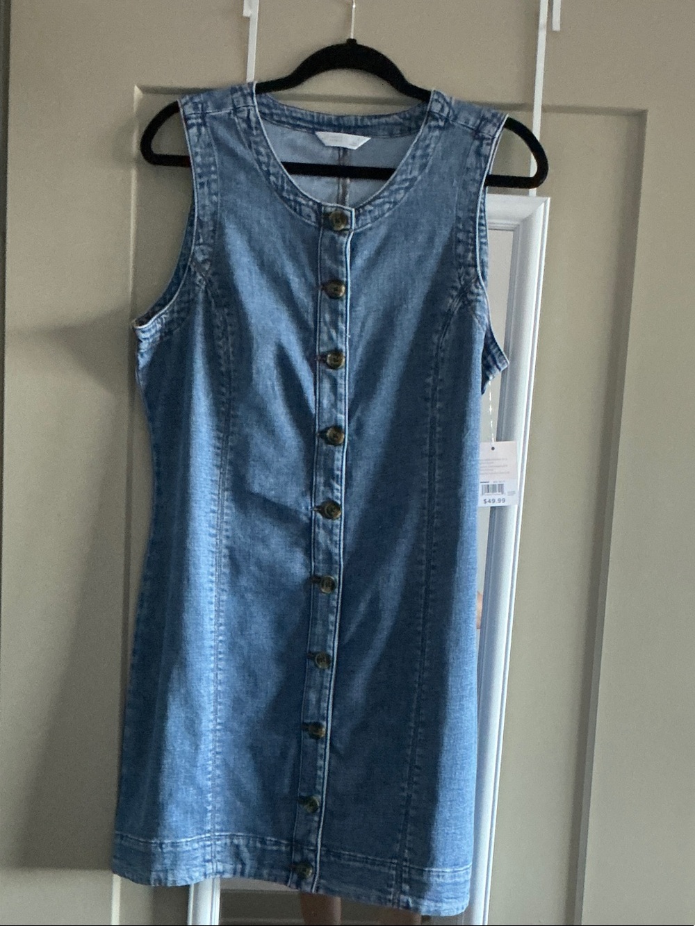 LC Lauren Conrad Light Blue Sleeveless Denim Button-Front Dress